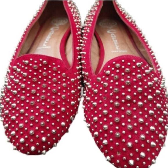 Jeffery Campbell MARTINI Loafers Red Suede Silver Studs  Size 11 - Picture 4 of 10